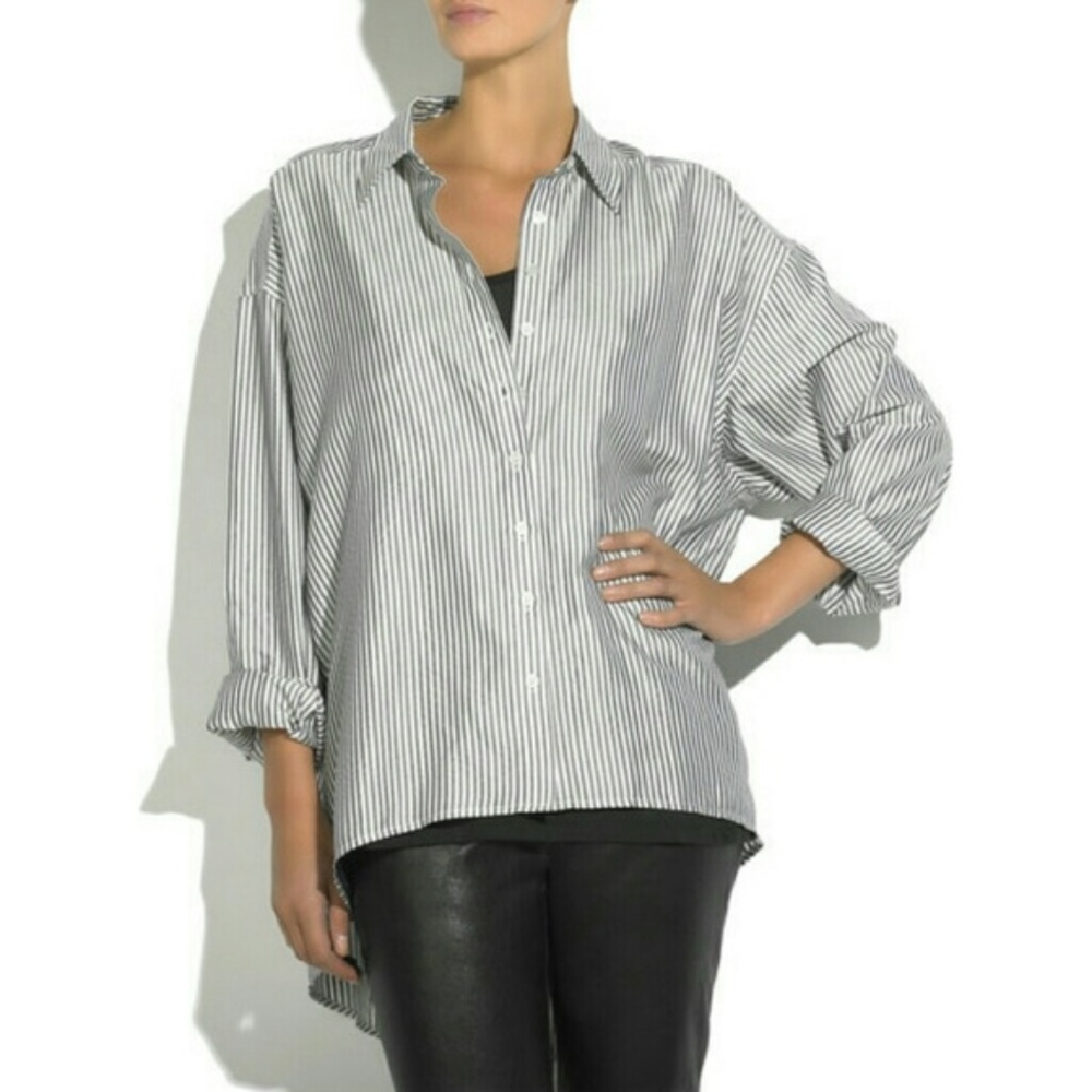 ELIZABETH & JAMES Brigitte Striped Silk Shirt {C3}